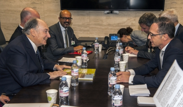 His Highness the Aga Khan in discussion with Mr. Heiko Maas, German Foreign Minister at a bilateral meeting held at the Geneva C